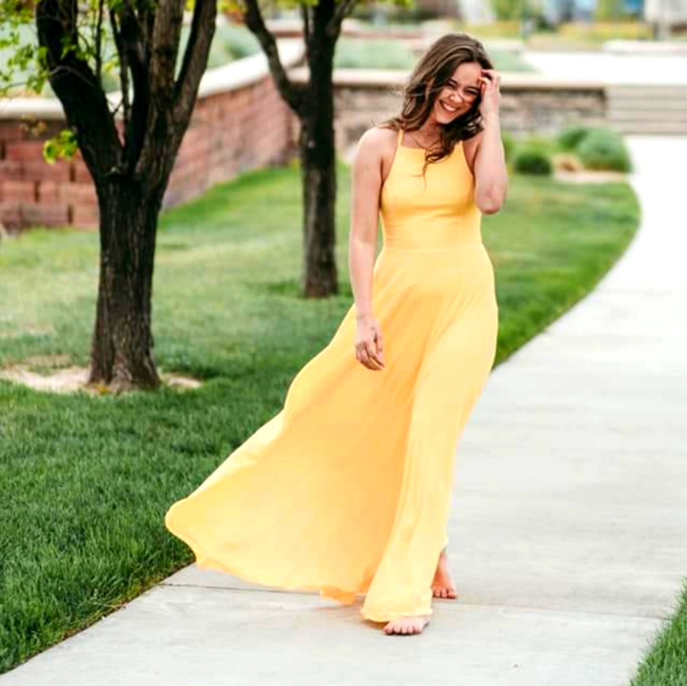 Stunning yellow chiffon gown